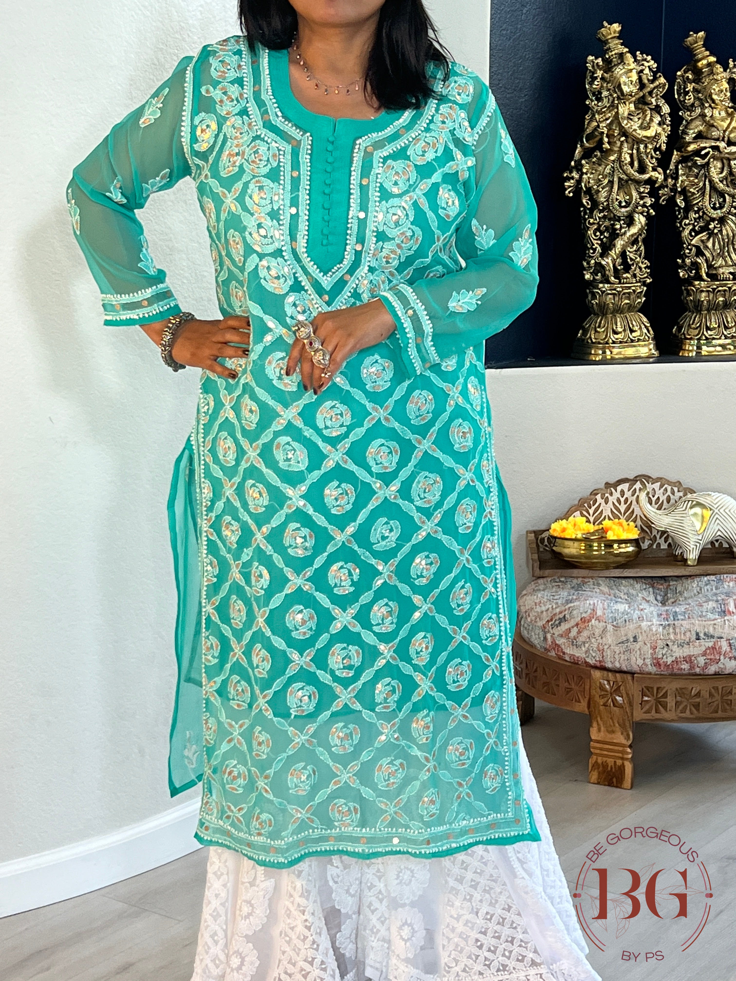 Chiffon Gota Kurti(42) rama green CH-CHI-GOT-RA361