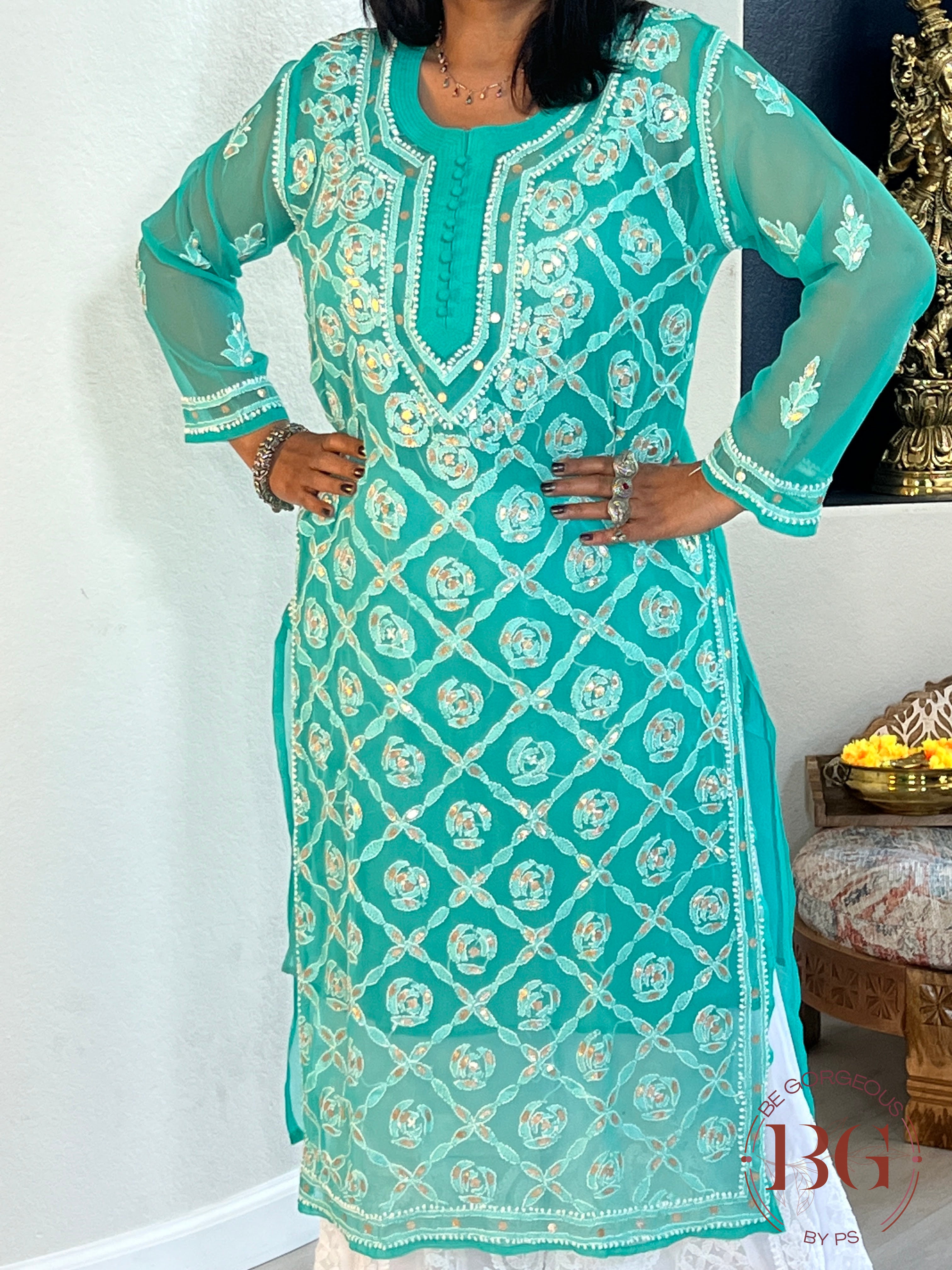 Chiffon Gota Kurti(42) rama green CH-CHI-GOT-RA361