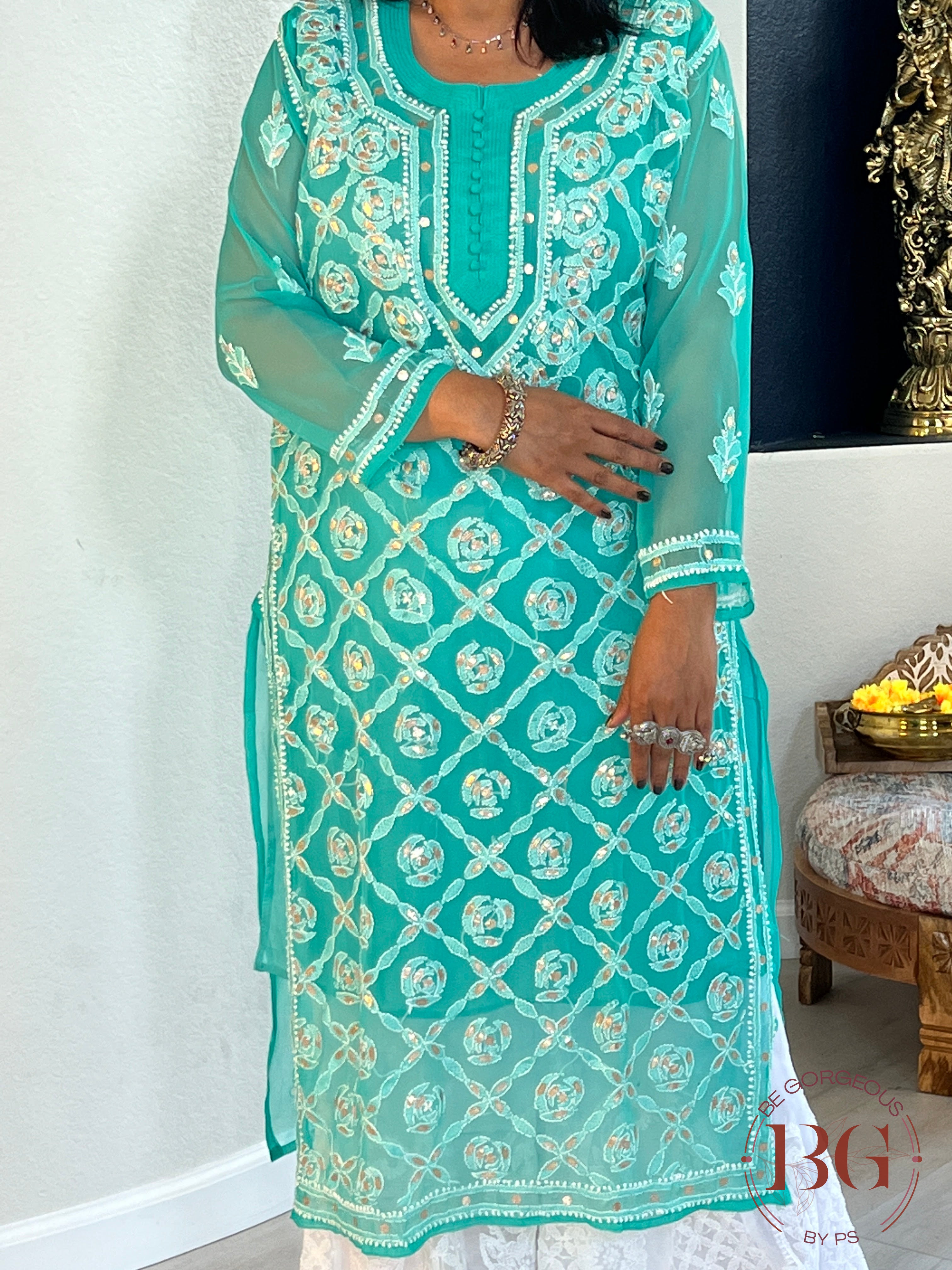 Chiffon Gota Kurti(42) rama green CH-CHI-GOT-RA361