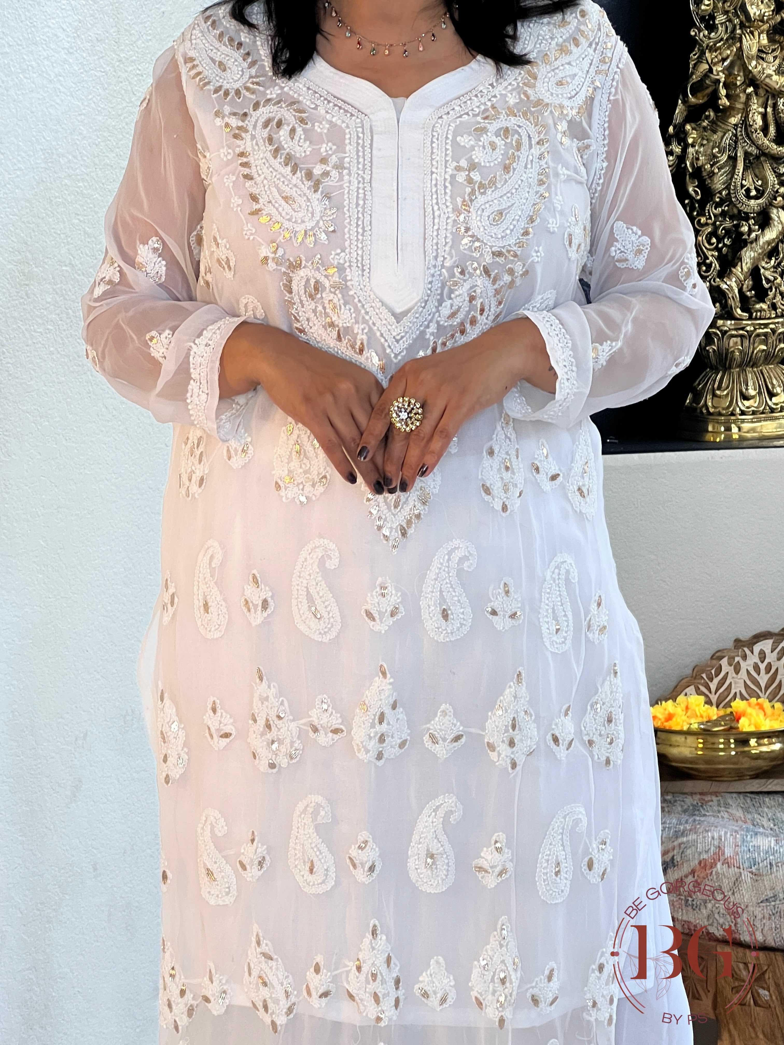 Chiffon Gota Kurti(42) White CH-CHI-GOT-WH360