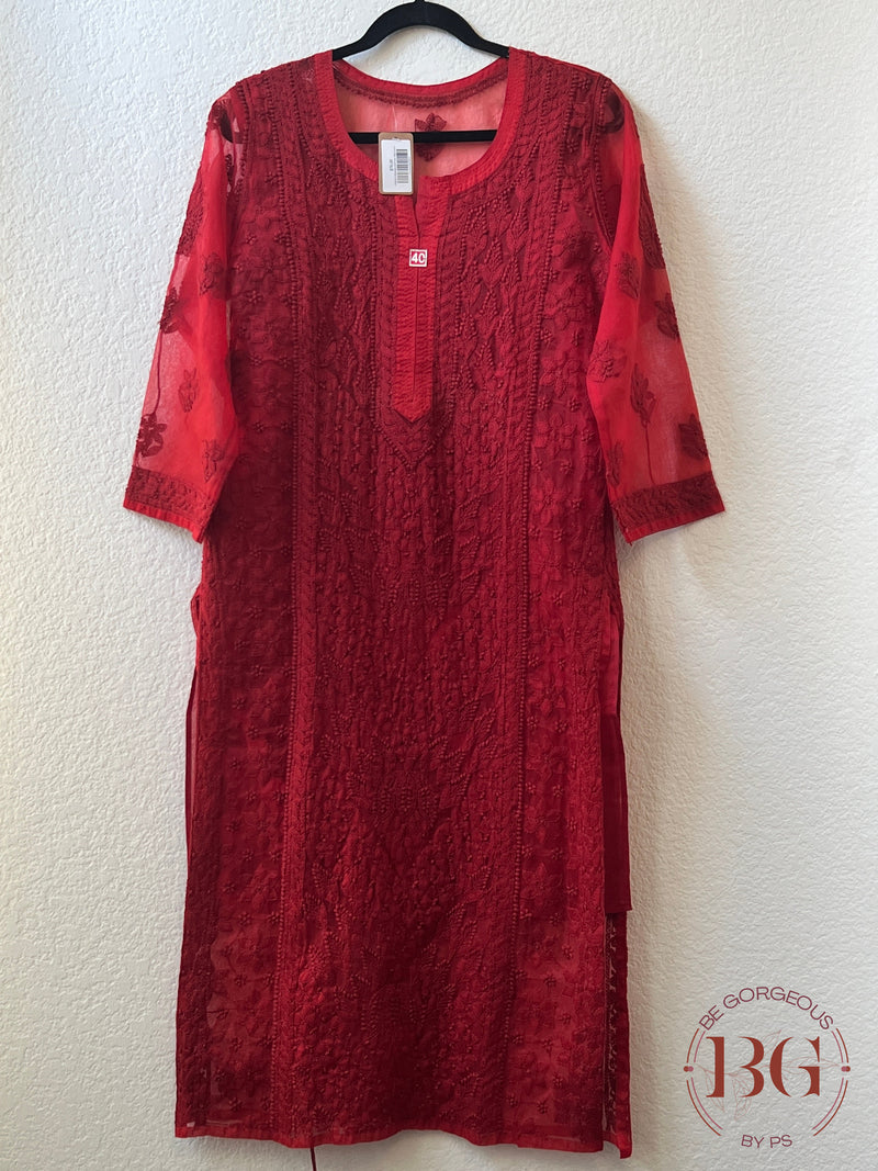 CHIFFON ORGANZA KURTI(40) RED