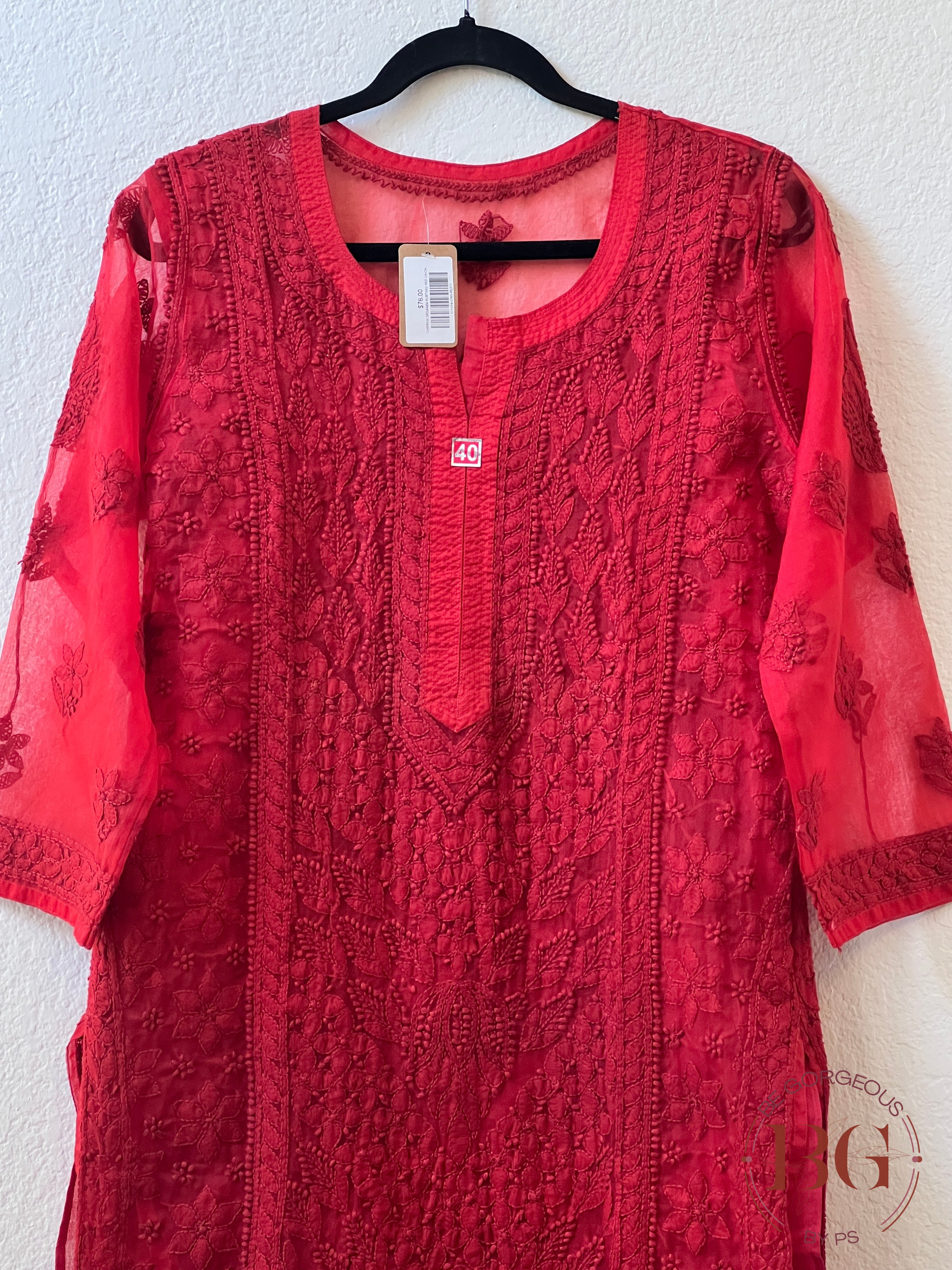 CHIFFON ORGANZA KURTI(40) RED