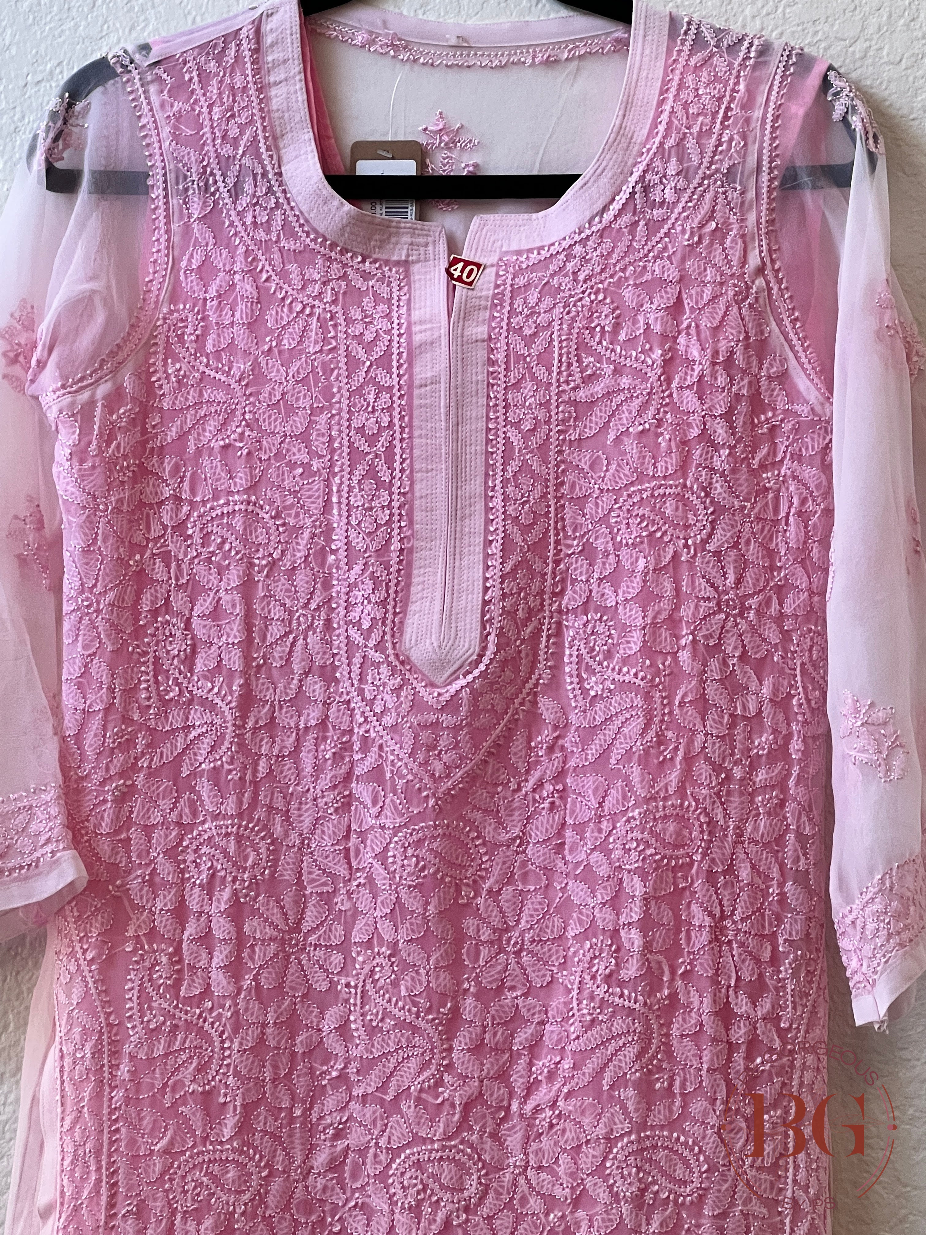 Chiffon Resham Jaal Kurti(40) Baby Pink CH-CHI-RES-BA340