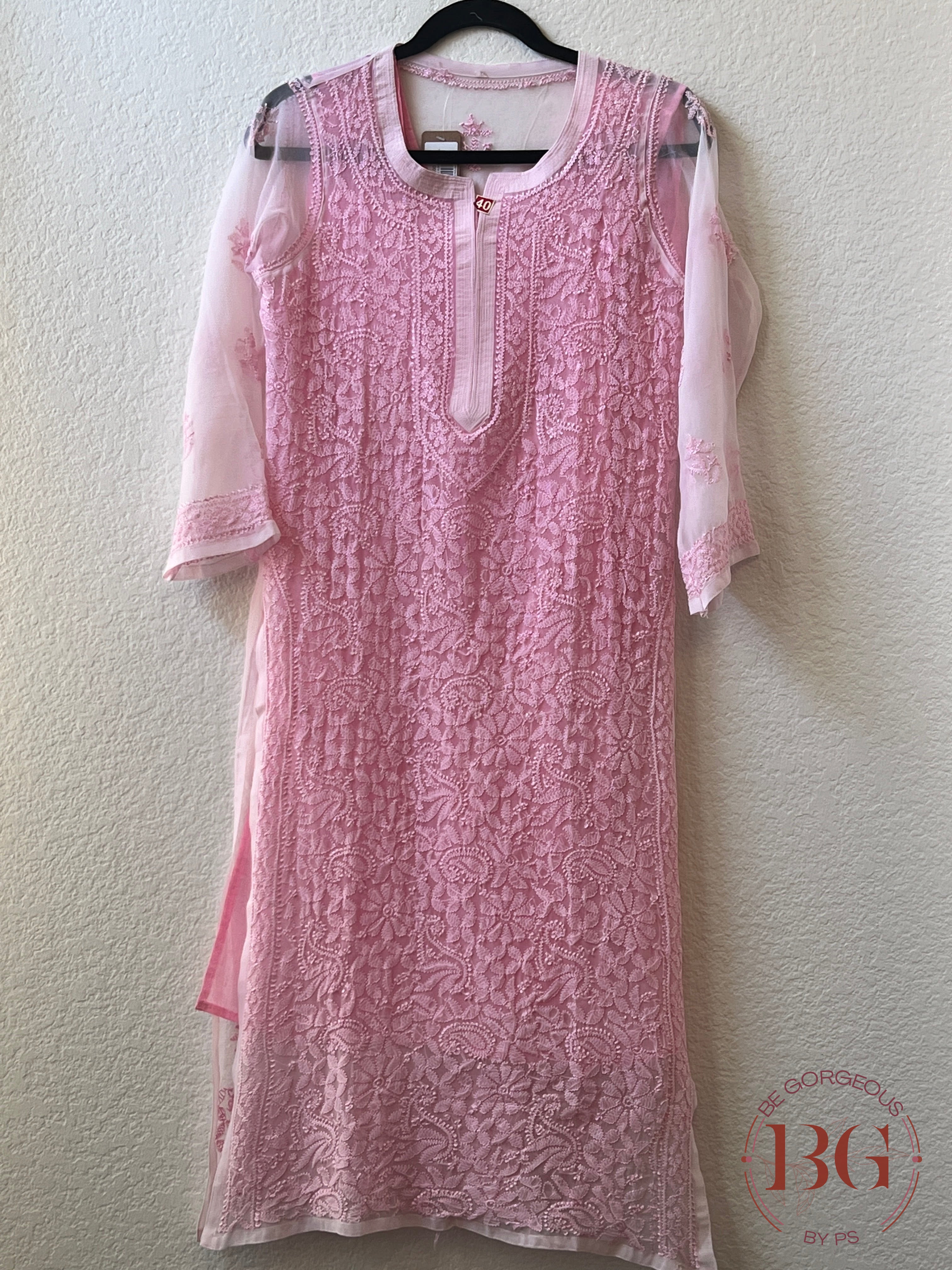 Chiffon Resham Jaal Kurti(40) Baby Pink CH-CHI-RES-BA340