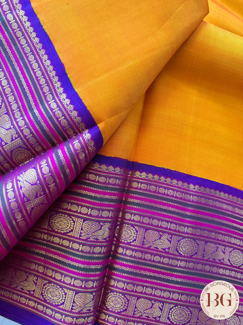 Kanjeevaram pure silk handloom saree - yellow purple