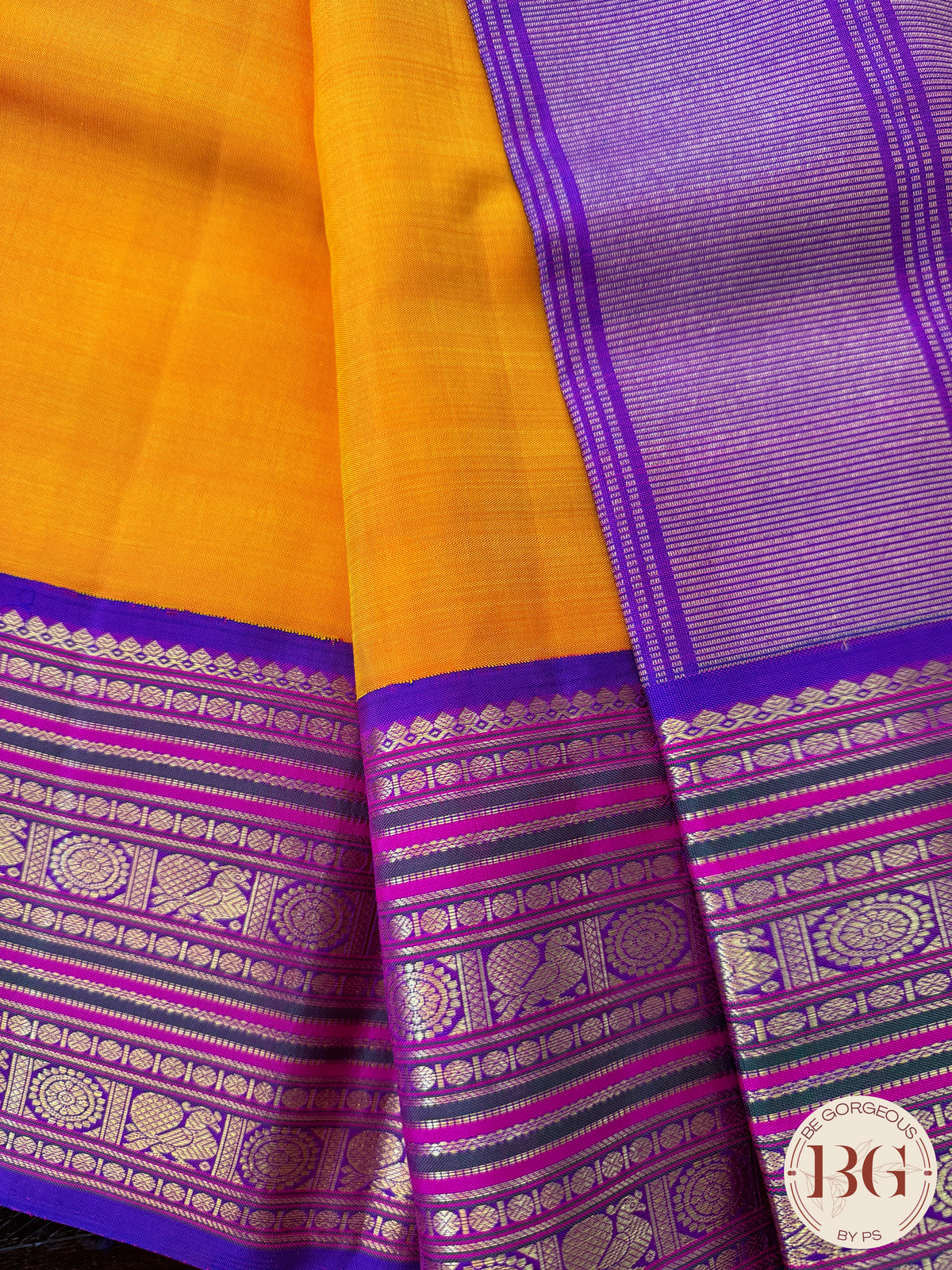 Kanjeevaram pure silk handloom saree - yellow purple