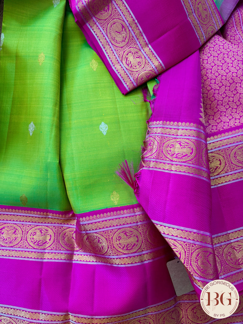 Kanjeevaram pure silk handloom saree - green pink