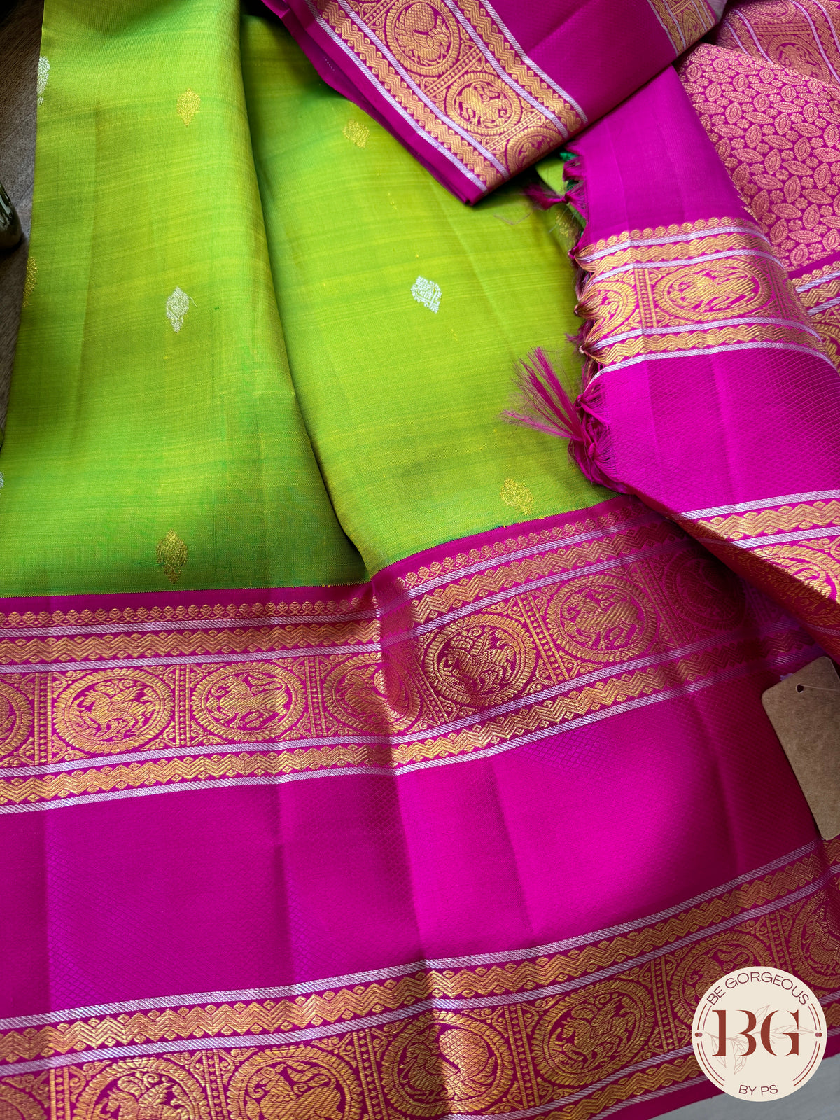 Kanjeevaram pure silk handloom saree - green pink