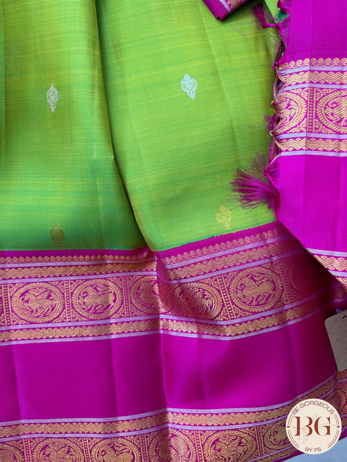 Kanjeevaram pure silk handloom saree - green pink