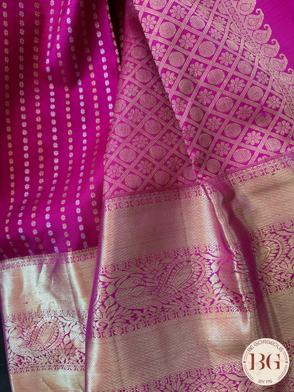 Kanjeevaram pure silk handloom saree - laxman butta pink