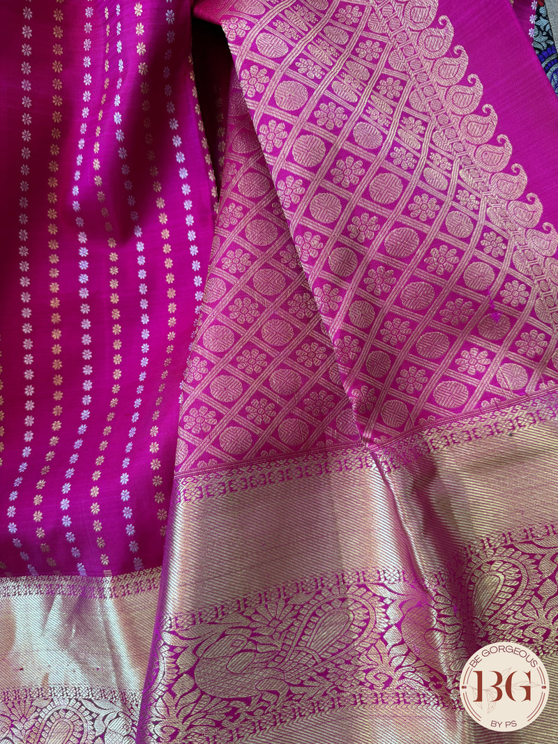 Kanjeevaram pure silk handloom saree - laxman butta pink