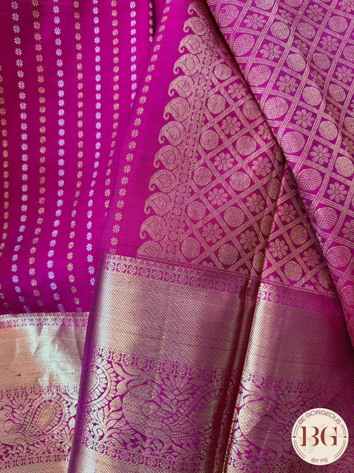 Kanjeevaram pure silk handloom saree - laxman butta pink