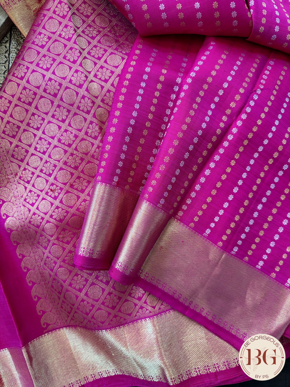 Kanjeevaram pure silk handloom saree - laxman butta pink