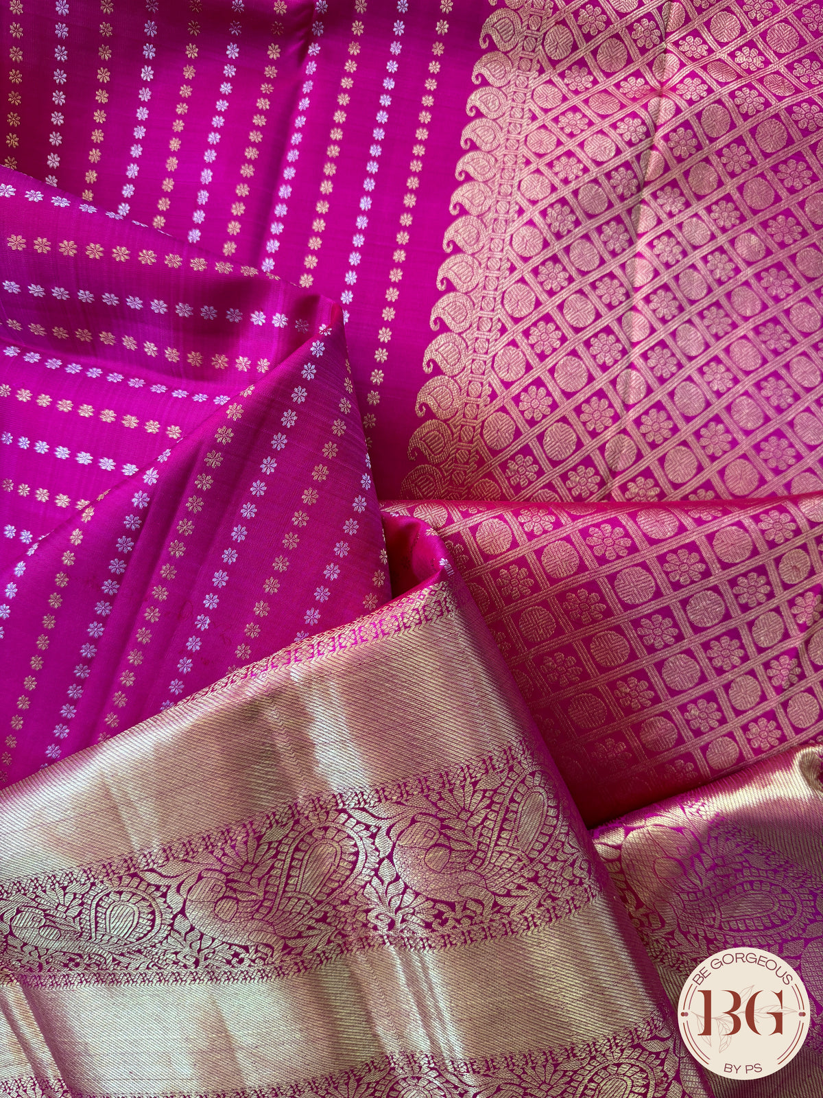 Kanjeevaram pure silk handloom saree - laxman butta pink