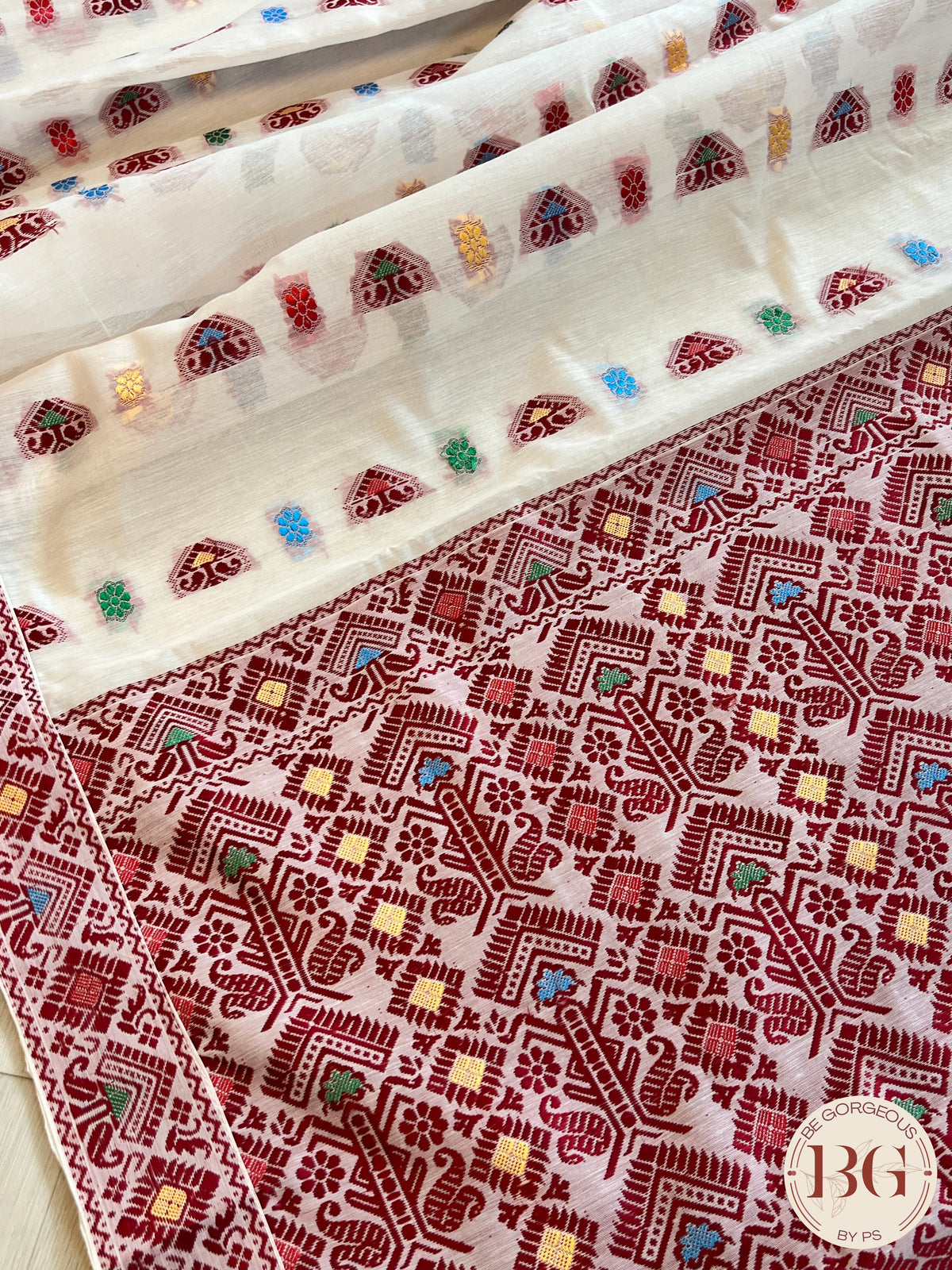 Assam mulmul Cotton Saree WHITE