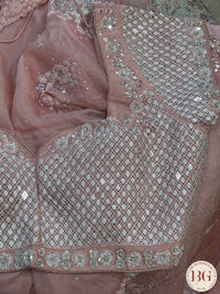 Partywear Organza Saree with readymade blouse - Pink