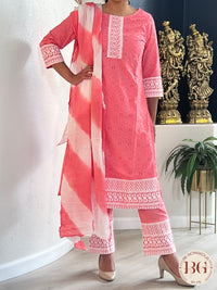 3-piece cotton suit set with dupatta in pink color