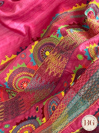 Lambani hand embroidery with mirror work on raw silk - Pink