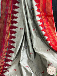 Lambani hand embroidery with mirror work on raw silk - Grey