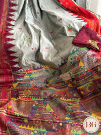 Lambani hand embroidery with mirror work on raw silk - Grey