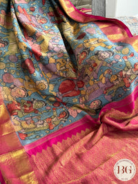 Pen Kalamkari on Pure Kanjeevram Silk - Beige and Pink