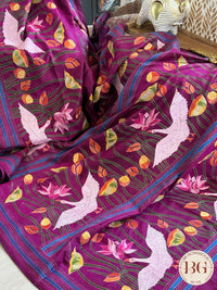 Kantha Stitch Saree on bangalore silk - purple