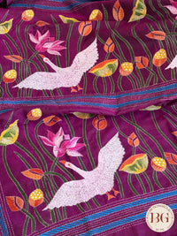 Kantha Stitch Saree on bangalore silk - purple