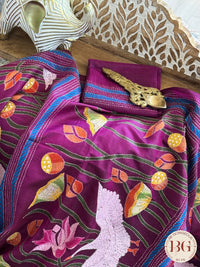 Kantha Stitch Saree on bangalore silk - purple