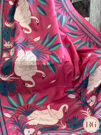 Kantha Stitch Saree on bangalore silk - pink