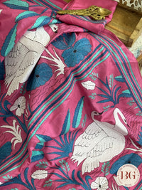 Kantha Stitch Saree on bangalore silk - pink