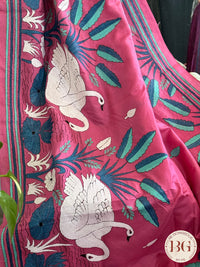 Kantha Stitch Saree on bangalore silk - pink