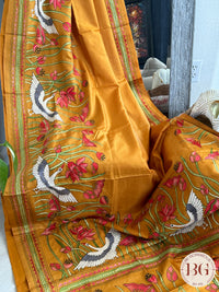 Kantha Stitch Saree on bangalore silk - mustard