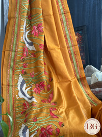 Kantha Stitch Saree on bangalore silk - mustard