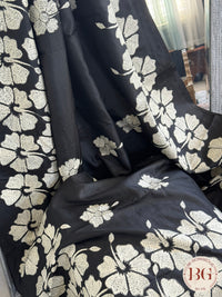 Kantha Stitch Saree with durga motif on bangalore silk - black