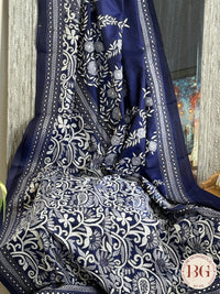 Kantha Stitch Saree on bangalore silk - blue