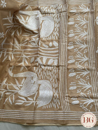 Kantha Stitch saree on bangalore silk - beige