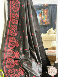 Kutch stitch saree on bangalore silk - black red