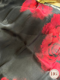 Organza Silk Saree with floral digital print - red