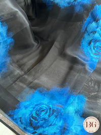 Organza Silk Saree with floral digital print - blue