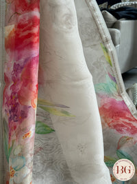 Organza Silk Saree with floral digital print - white