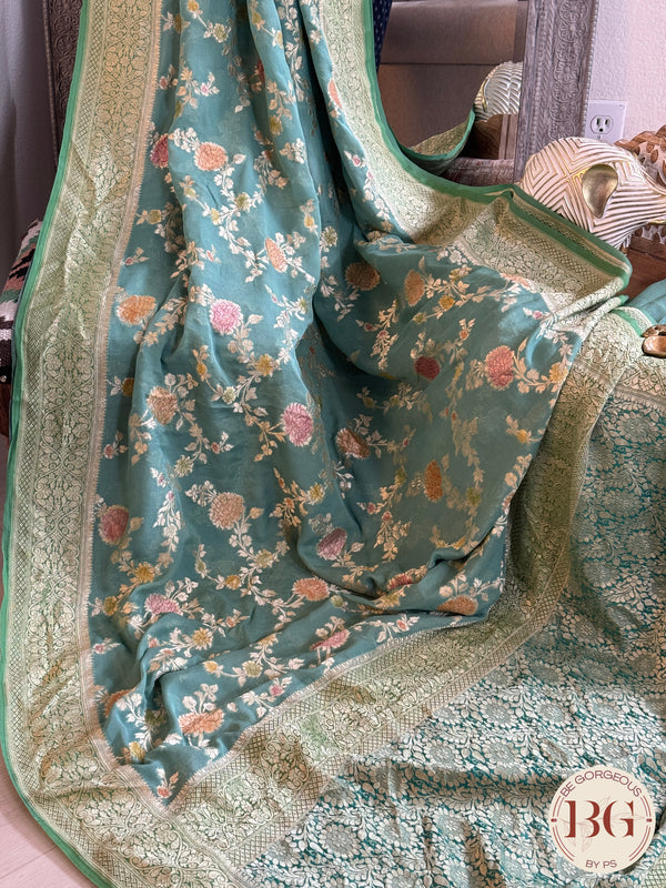 Banarasi Khaddi georgette with all over hand brush - blue