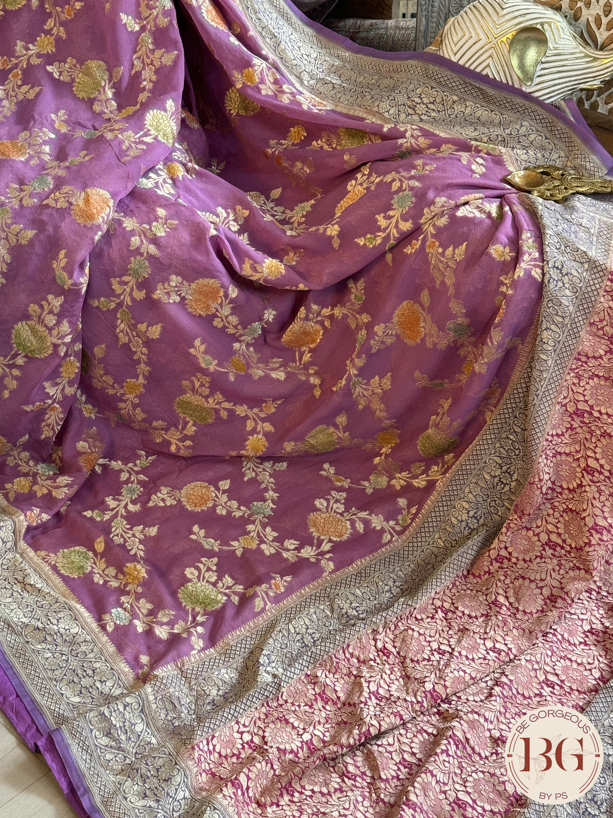 Banarasi Khaddi georgette with all over hand brush - purple