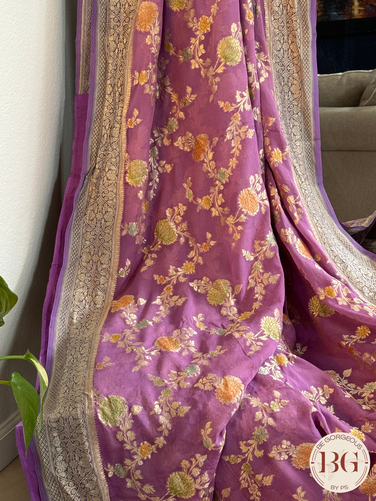 Banarasi Khaddi georgette with all over hand brush - purple