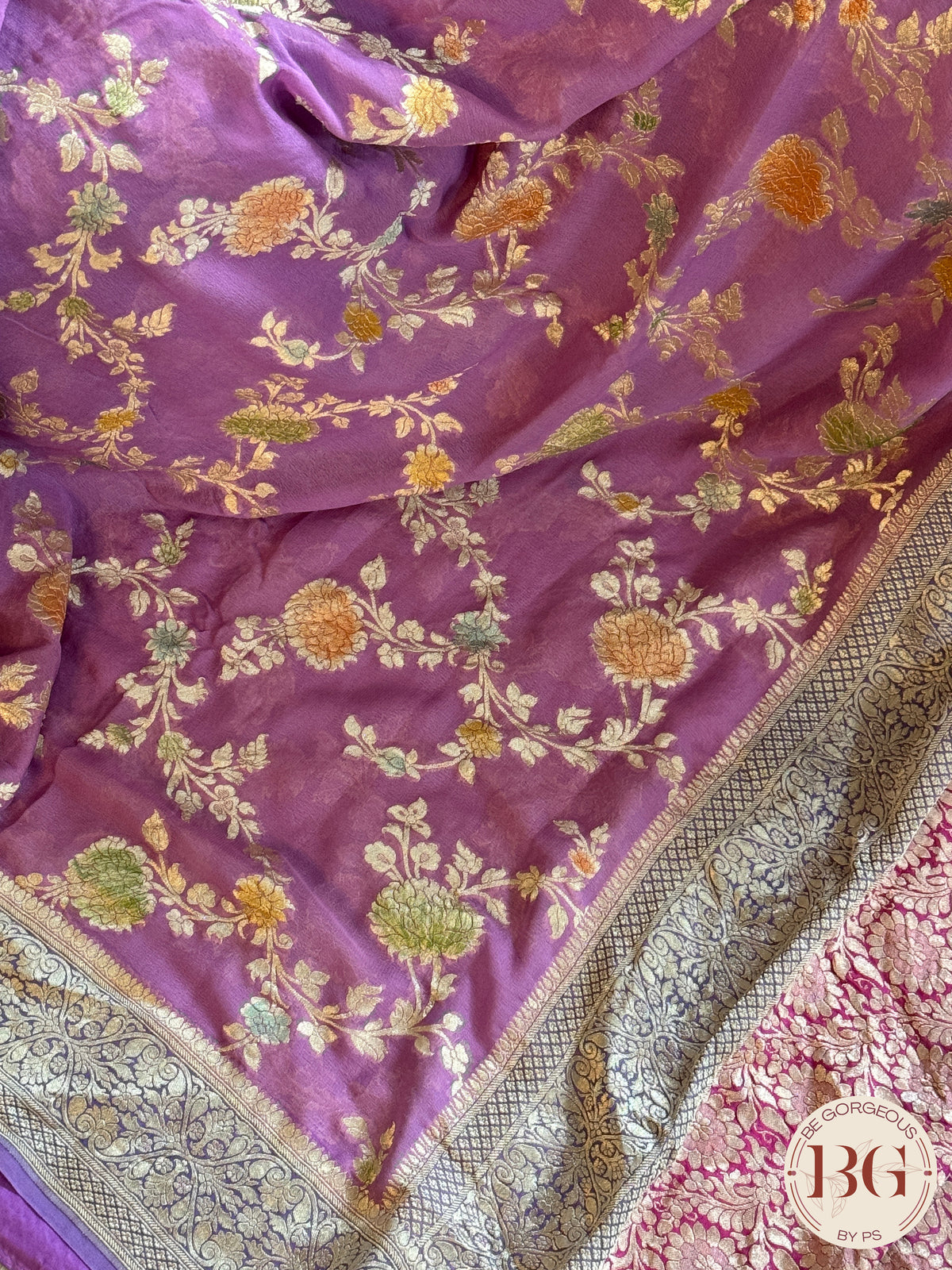 Banarasi Khaddi georgette with all over hand brush - purple