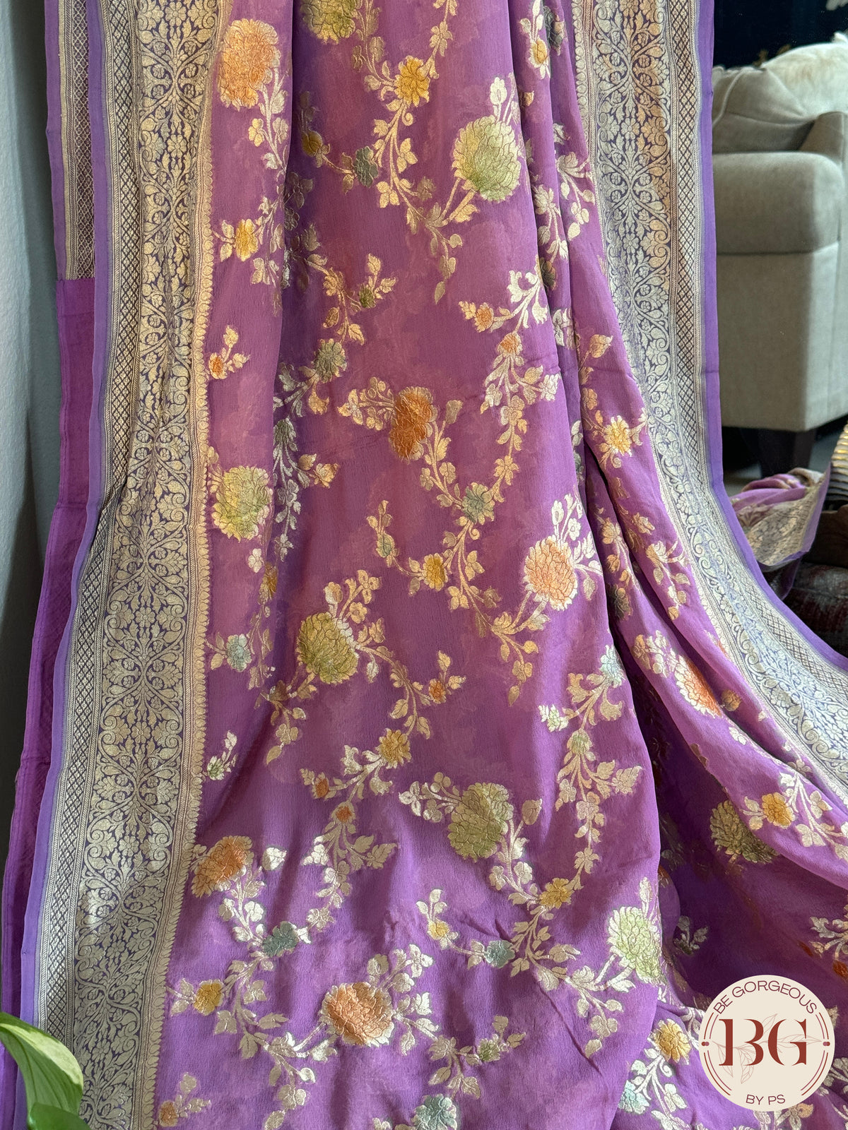 Banarasi Khaddi georgette with all over hand brush - purple