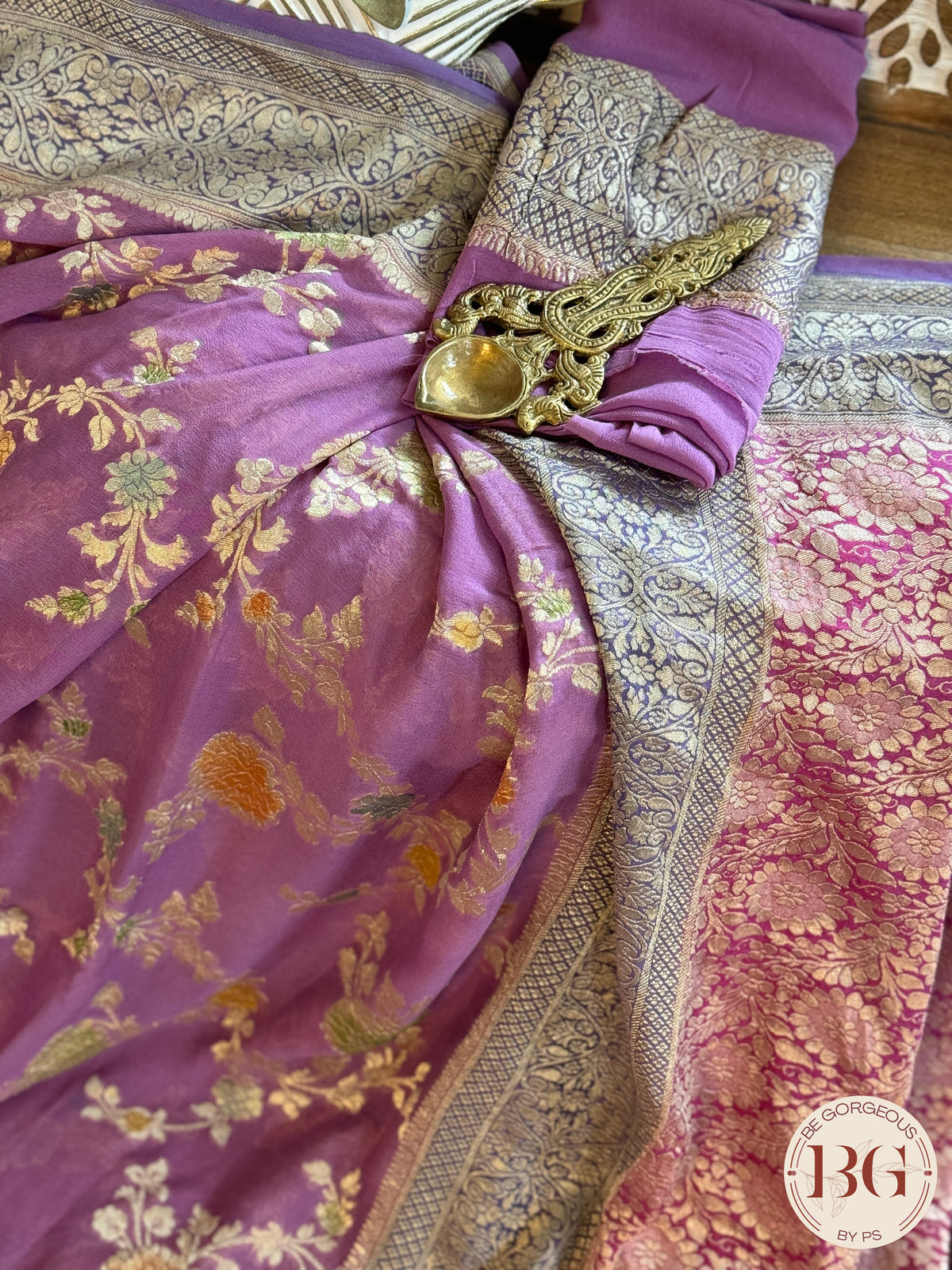 Banarasi Khaddi georgette with all over hand brush - purple