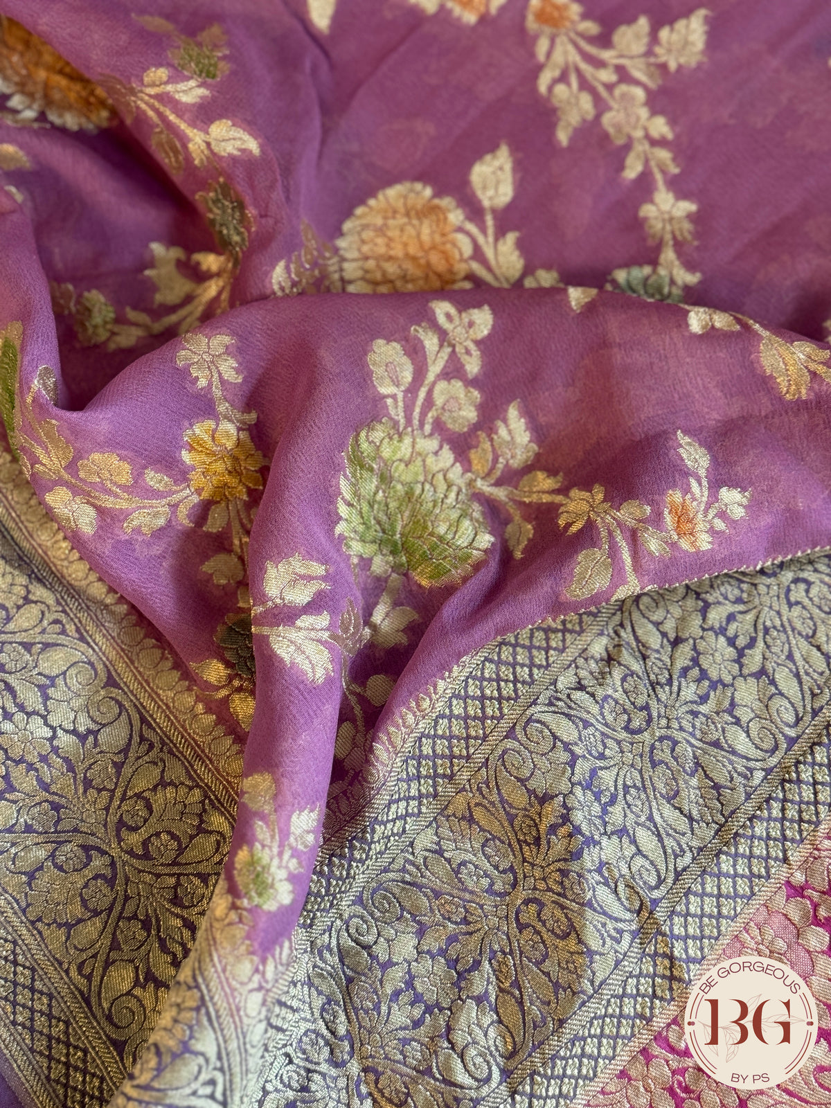 Banarasi Khaddi georgette with all over hand brush - purple