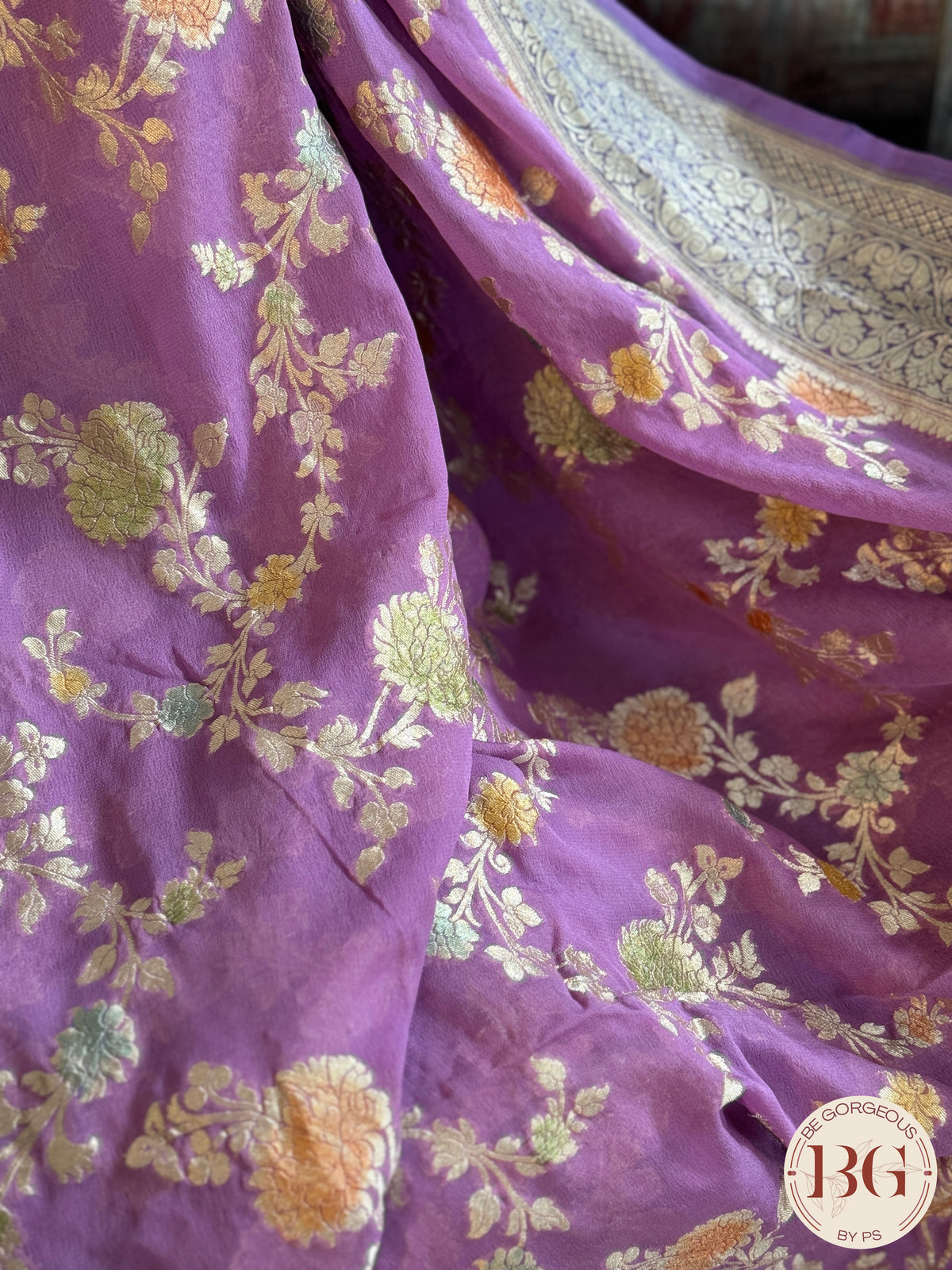 Banarasi Khaddi georgette with all over hand brush - purple