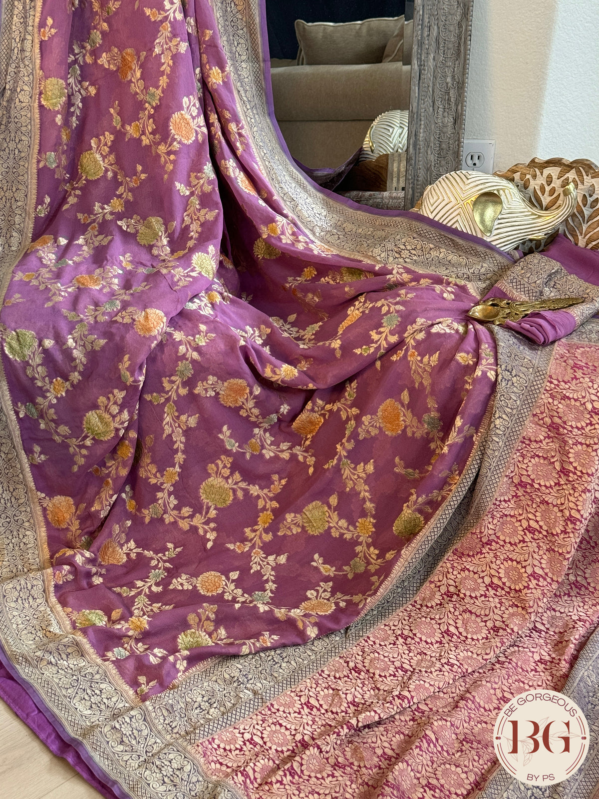 Banarasi Khaddi georgette with all over hand brush - purple