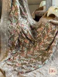 Banarasi georgette meenakari work handloom designer saree -green